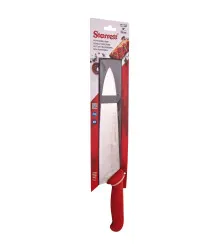 Faca de Carne para Refile de Mesa Encartelada com Lâmina Triangular Larga de 10 Polegadas e Cabo Vermelho
