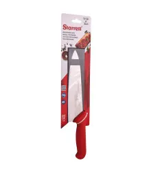 Faca de Carne para Refile de Mesa Encartelada com Lâmina Triangular Larga de 8 Polegadas e Cabo Vermelho