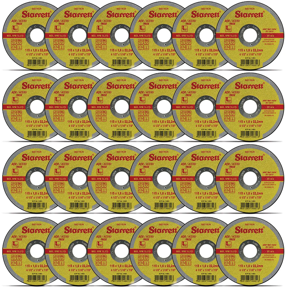 Disco Abrasivo de Corte, Diâmetro Externo 115mm, Furo 22,23mm, Espessura 1,6mm - Embalagem com 24 unidades - DAC115-24 CX 24 UN