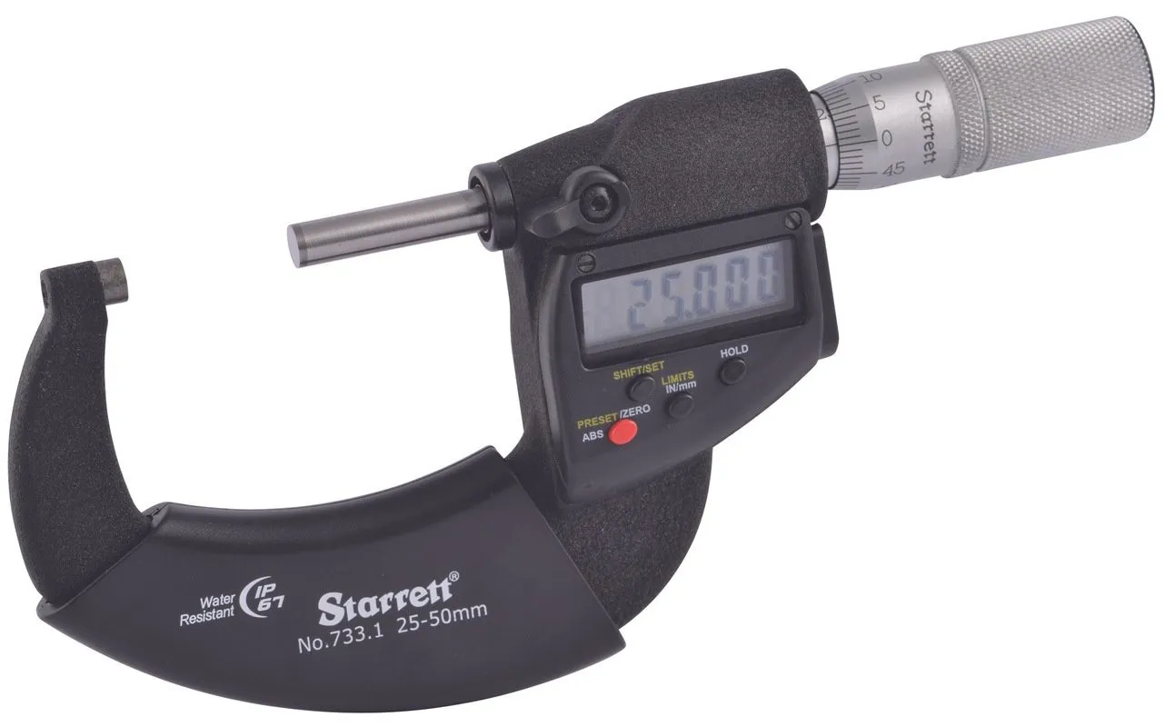 Micrômetro Externo Digital com Saída, IP67 e Capacidade de 25 - 50mm e 1 – 2" e Exatidão de ± 0,003mm e ± 0.00015" - Ref. 733.1MEXFLZ-50