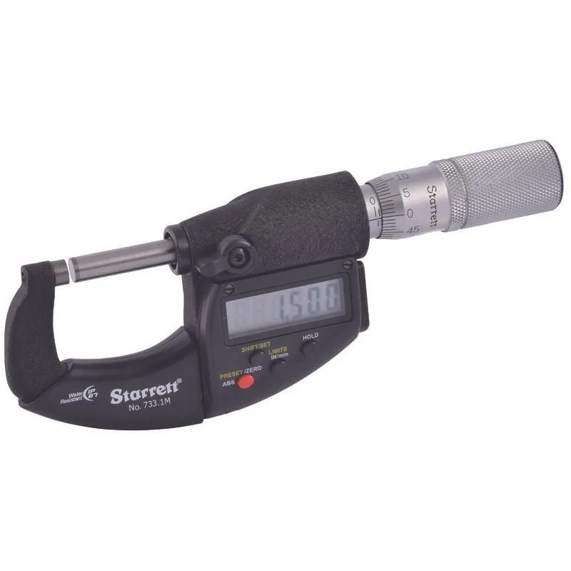 Micrômetro Externo Digital com Saída IP67 e Capacidade de 0 - 25mm e 0 - 1" e Exatidão de ± 0,002mm e ± 0.0001" - Ref. 733.1MEXFL-25