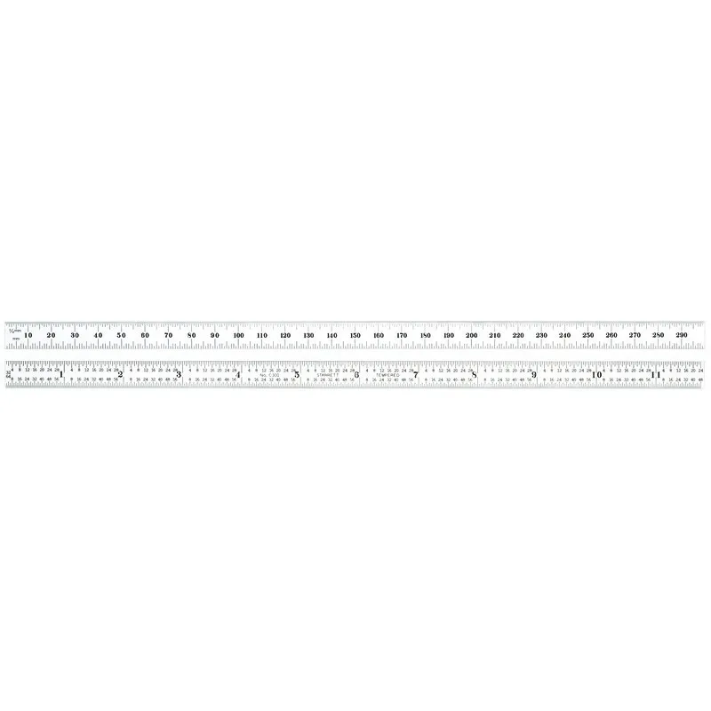 Escala de Aço de 300mm Milímetros e Polegadas - 1mm e 0,5mm em um lado e 1/32" e 1/64" no lado oposto