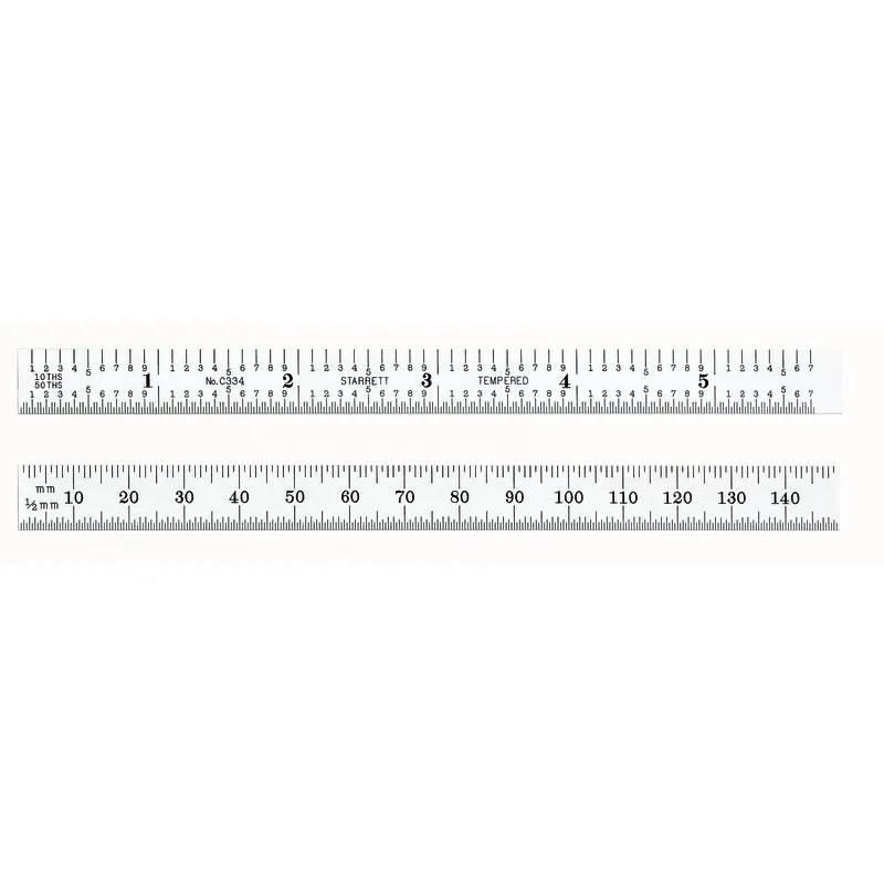 Escala de Aço 150mm em Milímetros e Polegadas - 1mm de 0,5mm em um Lado; Leitura Rápida 1/10" (0,10") e Leitura Rápida para Aviação 1/50" (0,02") no Verso