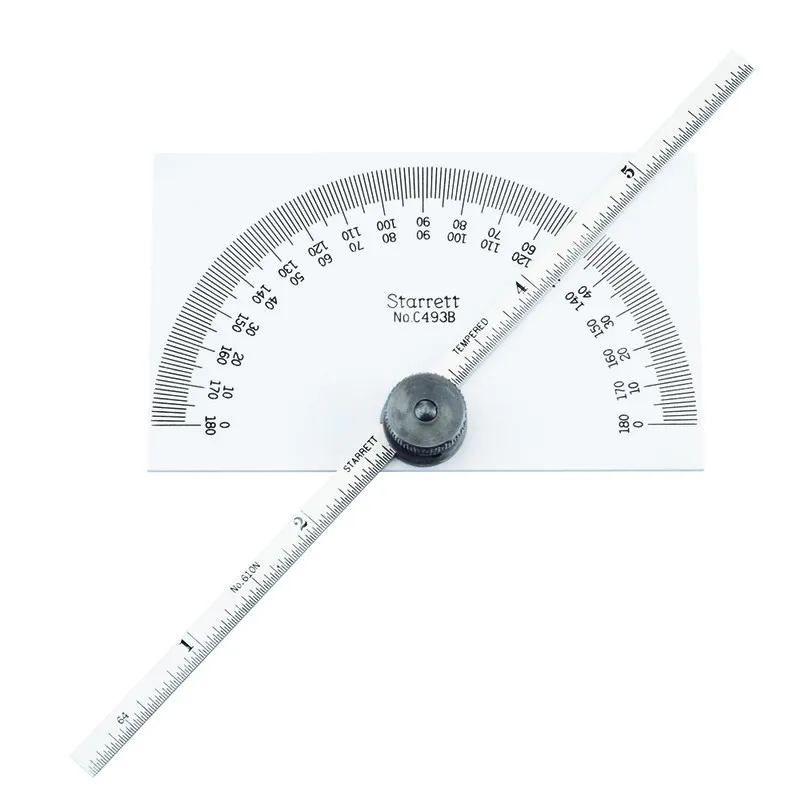 Transferidor Retangular 180º e Calibrador de Profundidade com régua de 6" - Resoluções 1º e 1/64" - Ref. C493B