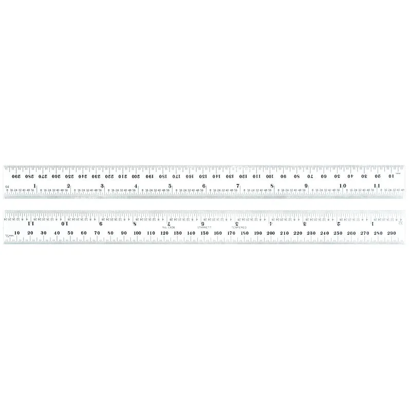 Escala de Aço com Graduação de 300 Milímetros e Polegadas - 0,5mm - 1/32" de um lado e 1mm - 1/64" do lado oposto