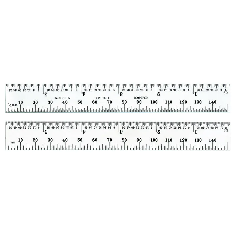 Escala de Aço Fosca 6" Graduações 1/32"-0,5mm 1/64"-1mm