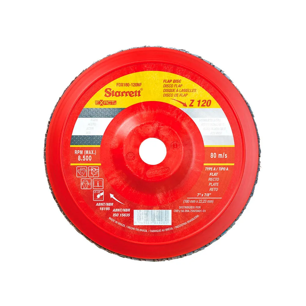 Disco de Flap Exact em Nylon Reto, Grão de 120 e Diâmetro Externo 180mm