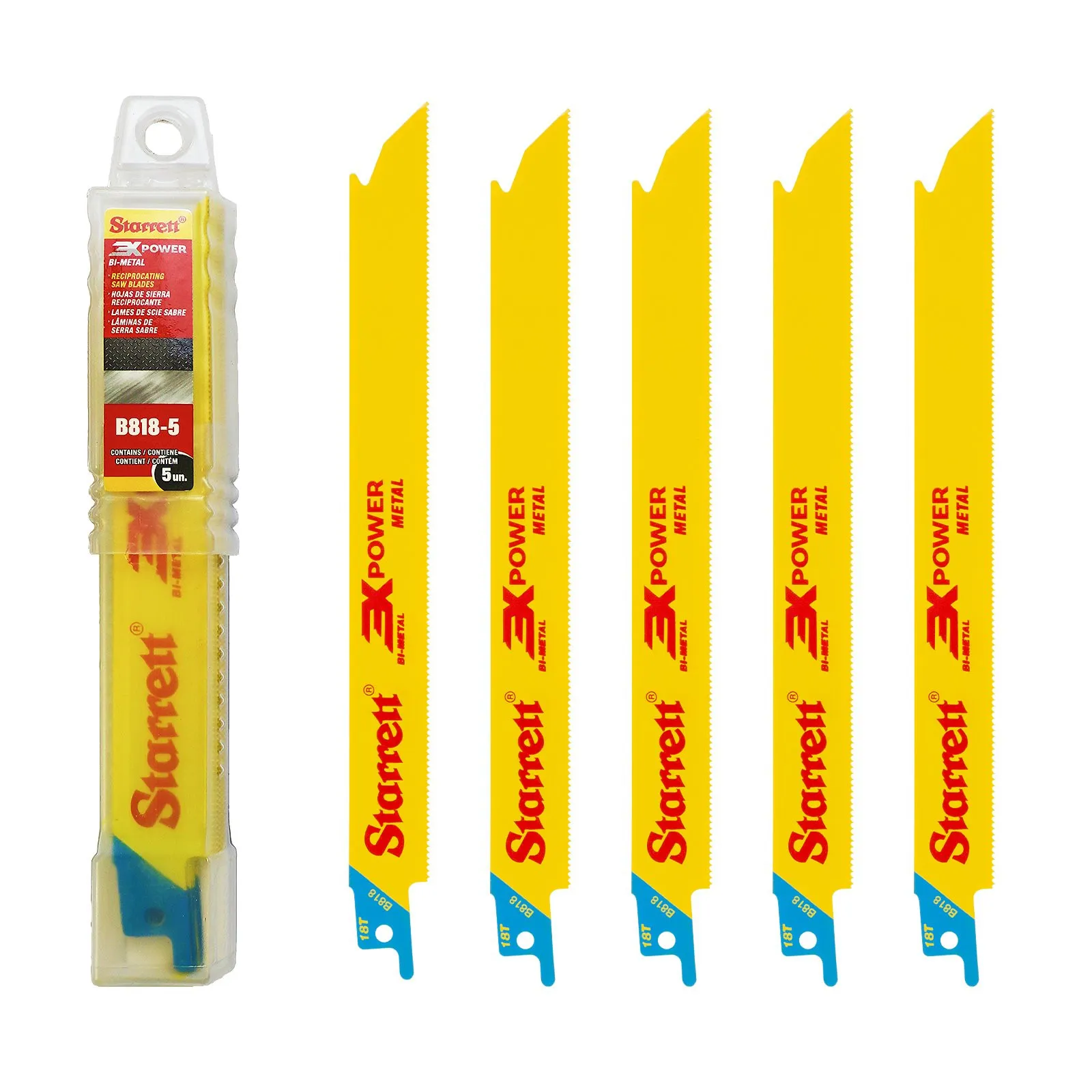 Lâmina de Serra Sabre Bi-Metal Reta para Aplicações Gerais Dentição 18 com 5 Lâminas 203mm - B818-5