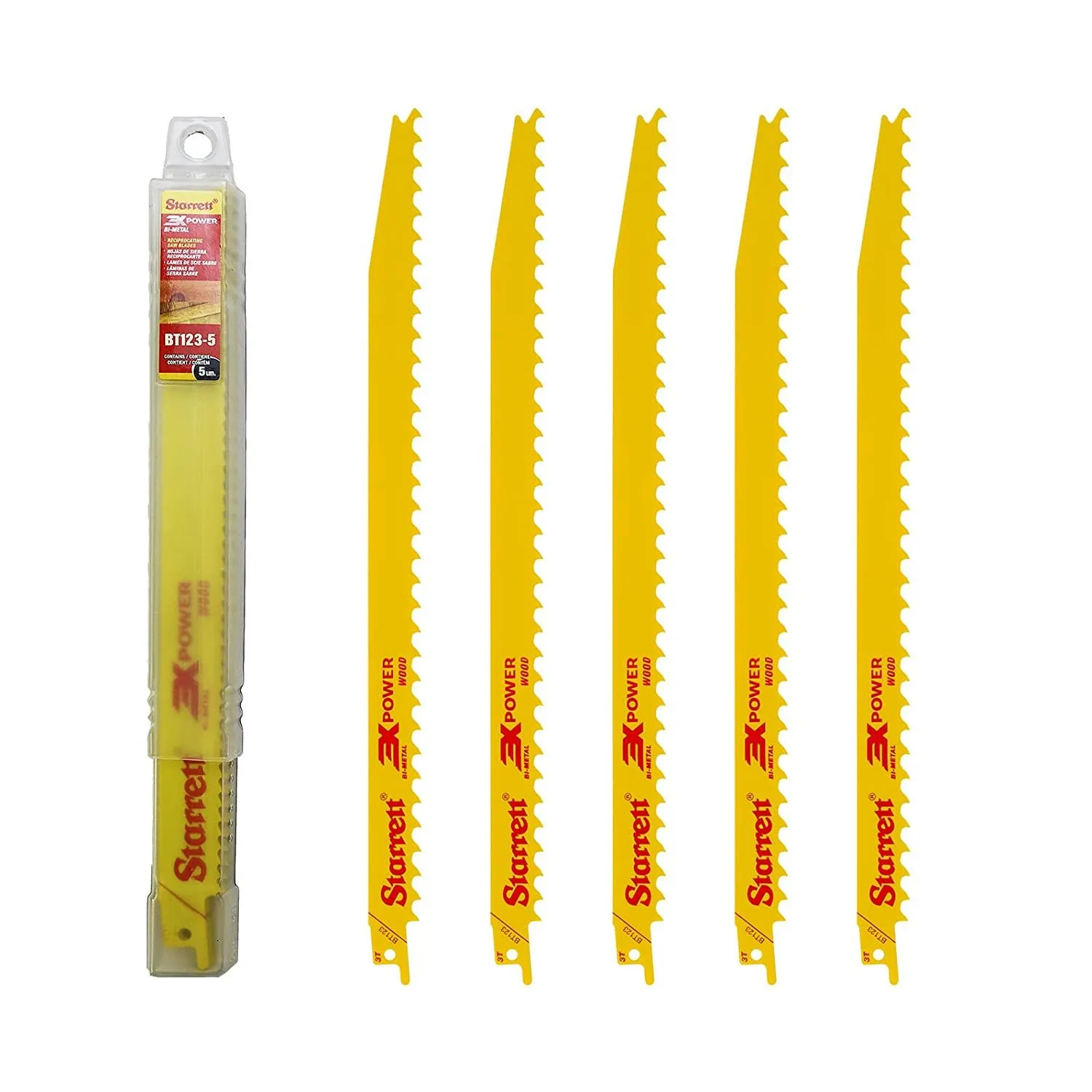 Lâmina de Serra Sabre Bi-Metal Madeira Dentição 3 com 5 Lâminas 305x19x1,27mm - BT123-5