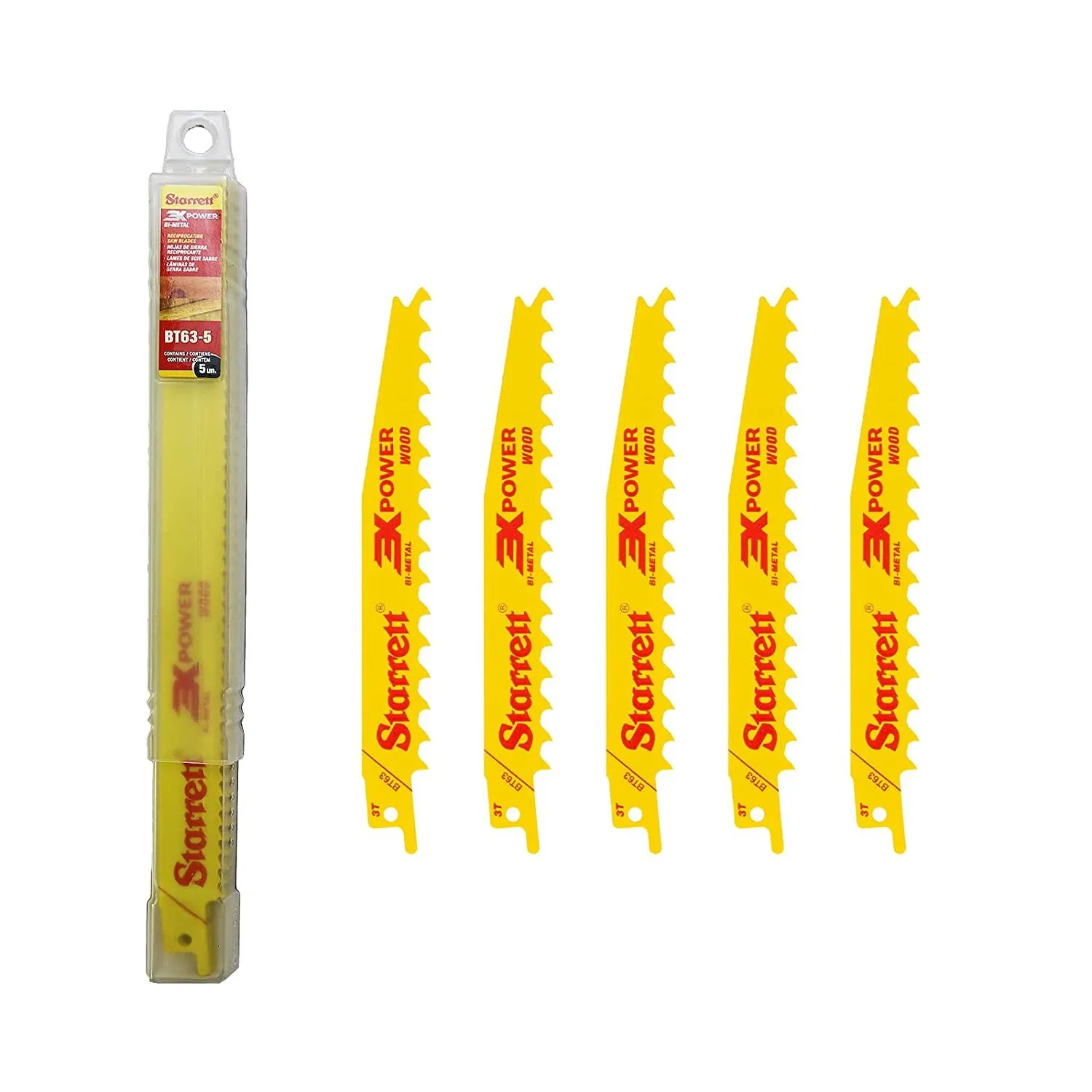Lâmina de Serra Sabre Bi-Metal Madeira Dentição 3 com 5 Lâminas 152x19x1,27mm - BT63-5