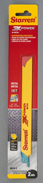 Lâmina de Serra Sabre Bi-Metal Reta para Aplicações Gerais Dentição 18 com 2 Lâminas 203mm - B818-2