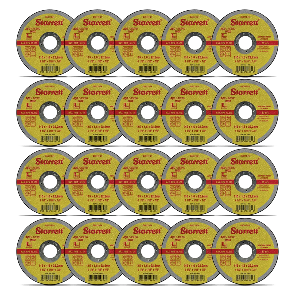 Disco Abrasivo de Corte, Diâmetro Externo 115mm, Furo 22,23mm, Espessura 1,6mm - Embalagem com 24 unidades - DAC115-24 CX 24 UN