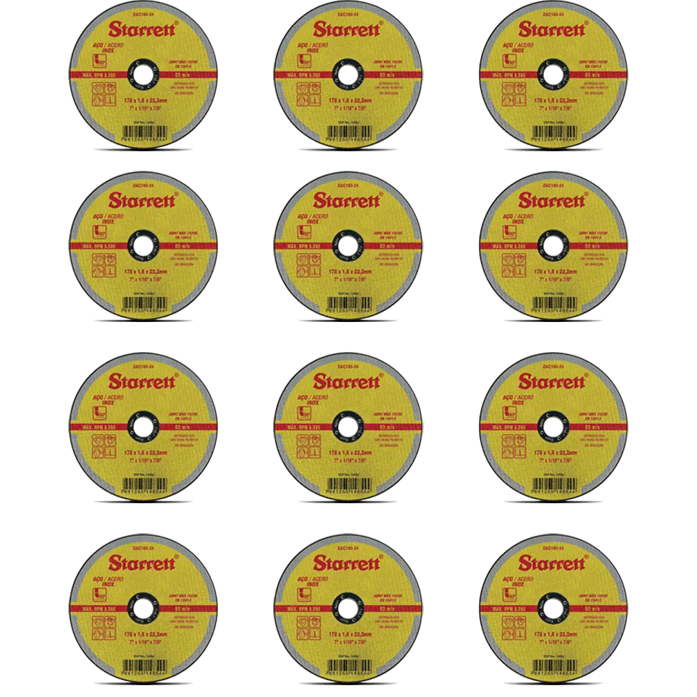 Disco Abrasivo de Corte, Diâmetro Externo 180mm, Furo 22,23mm, Espessura 1,6mm - Kit com 12 unidades - DAC180-24