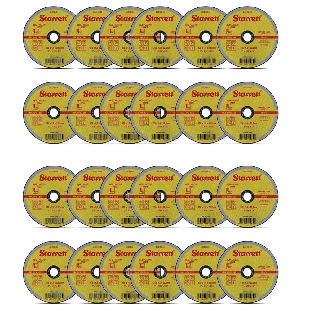 Disco Abrasivo de Corte, Diâmetro Externo 180mm, Furo 22,23mm, Espessura 1,6mm - Kit com 24 unidades - DAC180-24 