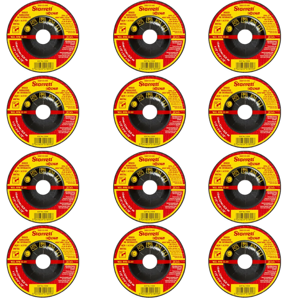 Disco Abrasivo de Desbaste Exact, Diâmetro Externo 115mm, Furo 22,23mm, Espessura 5mm - Kit com 12 unidades - DAD115-54X
