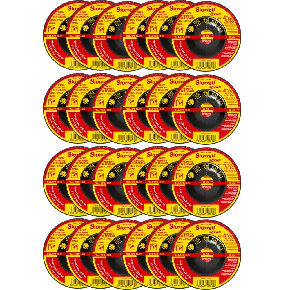 Disco Abrasivo de Desbaste Exact, Diâmetro Externo 115mm, Furo 22,23mm, Espessura 5mm - Kit com 24 unidades - DAD115-54X