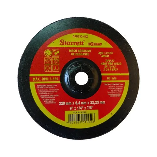 Disco Abrasivo de Desbaste Exact, Diâmetro Externo 229mm, Furo 22,23mm, Espessura 6,4mm Ref. DAD230-64X