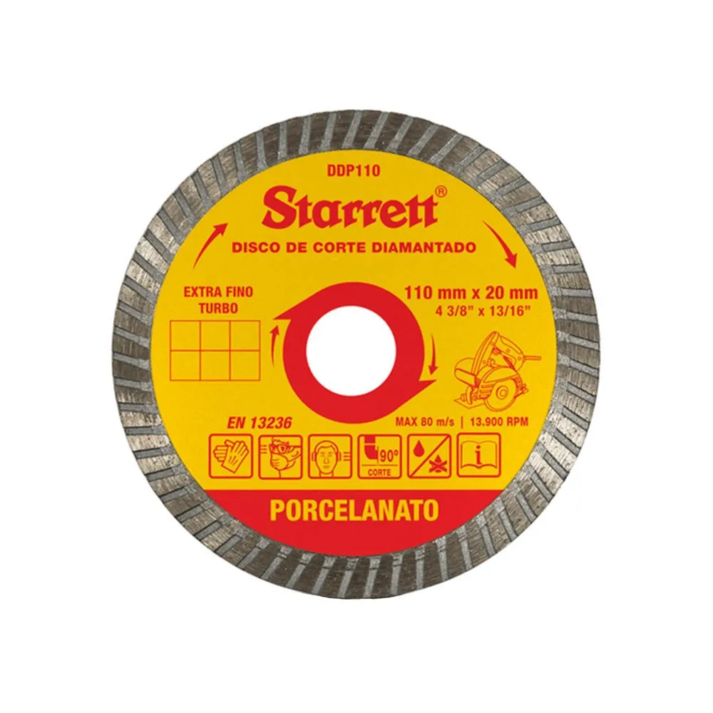 Disco Diamantado de Corte Porcelanato, Diâmetro Externo 110mm e Furo 20mm Ref. DDP110
