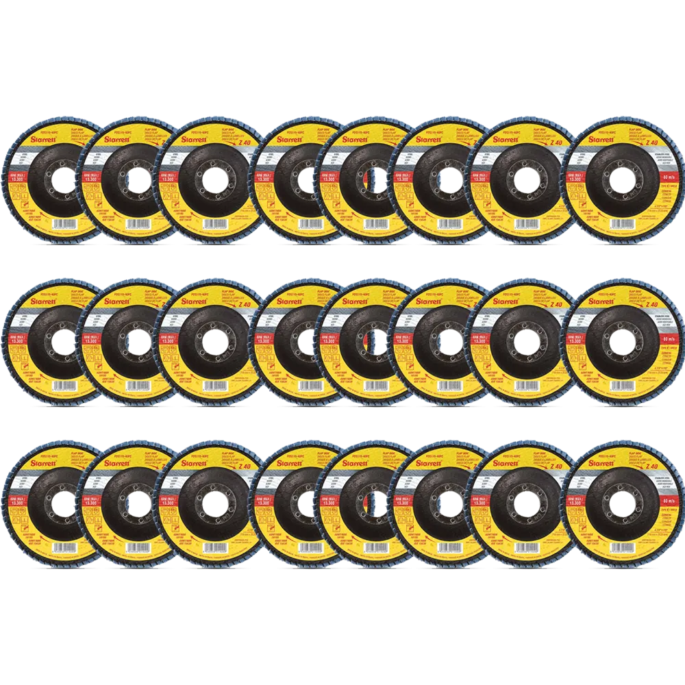 Disco de Flap Starrett em Fibra de Vidro Cônico, Grão de 40 e Diâmetro Externo 115mm - Embalagem com 24 unidades - FDS115-40FC CX 24 UN