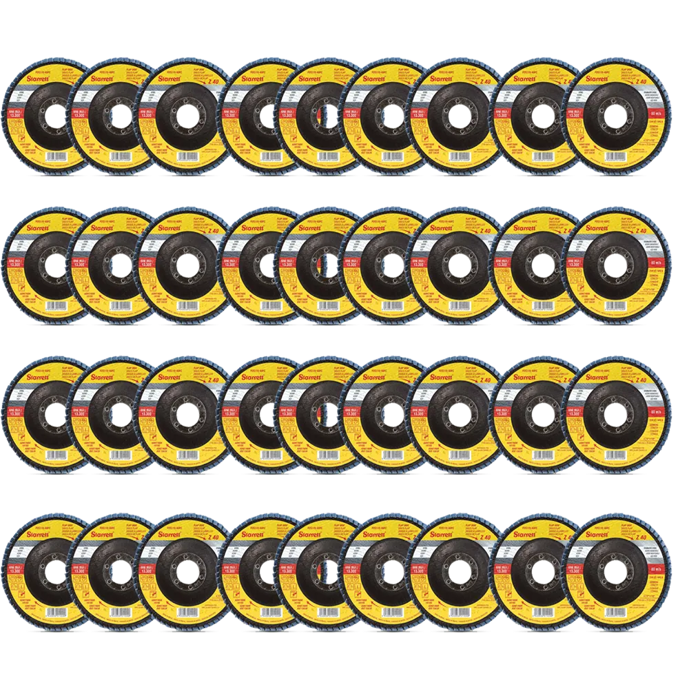 Disco de Flap Starrett em Fibra de Vidro Cônico, Grão de 40 e Diâmetro Externo 115mm - Embalagem com 36 unidades - FDS115-40FC CX 36 UN