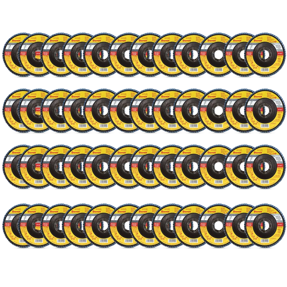 Disco de Flap Starrett em Fibra de Vidro Cônico, Grão de 40 e Diâmetro Externo 115mm - Embalagem com 48 unidades - FDS115-40FC CX 48 UN
