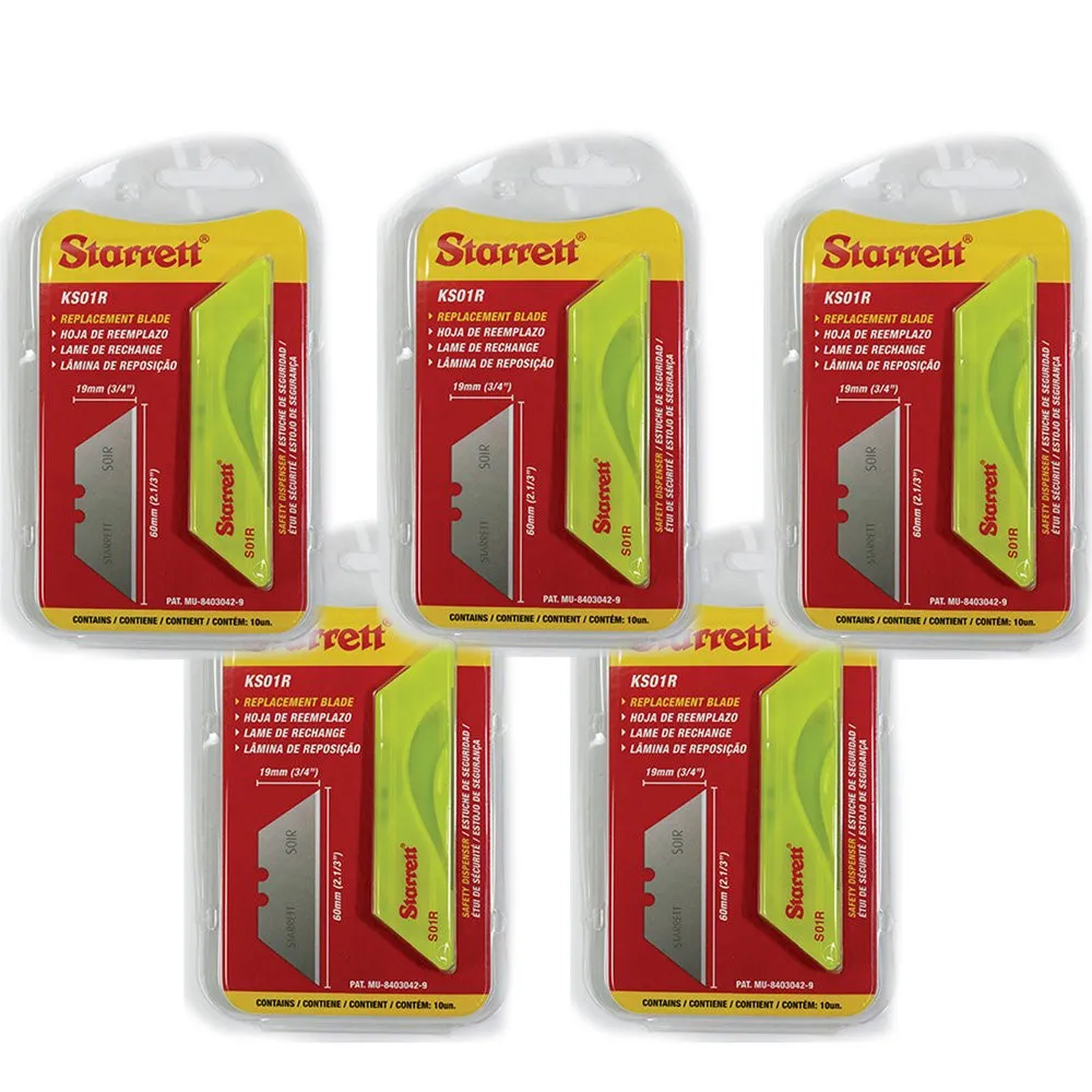 Lâminas Reposição para Estiletes - Kit 50 Lâminas - Trapezoidal - KS01R KIT 5 UNIDADES