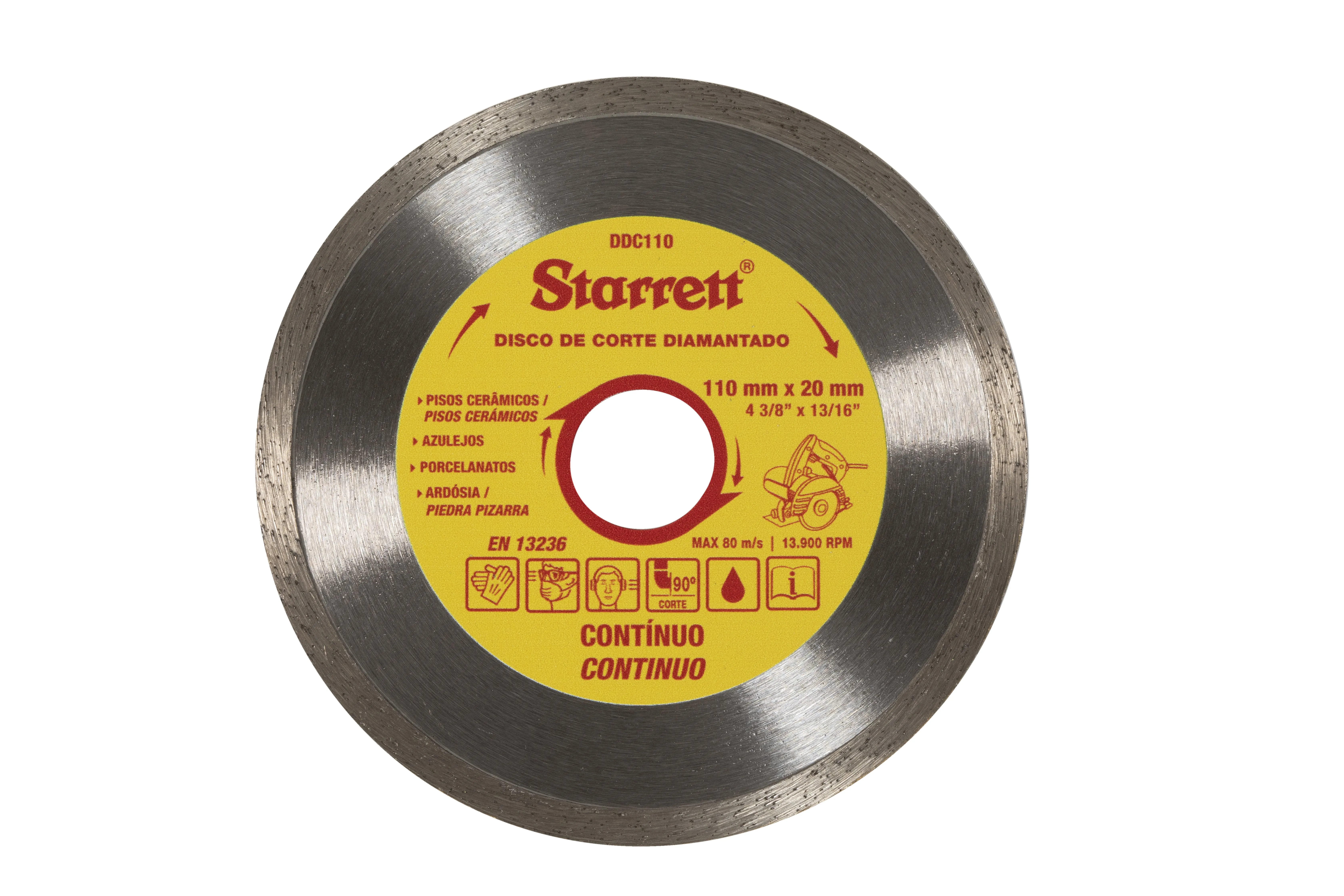 Disco Diamantado de Corte Contínuo, Diâmetro Externo 110mm e Furo 20mm