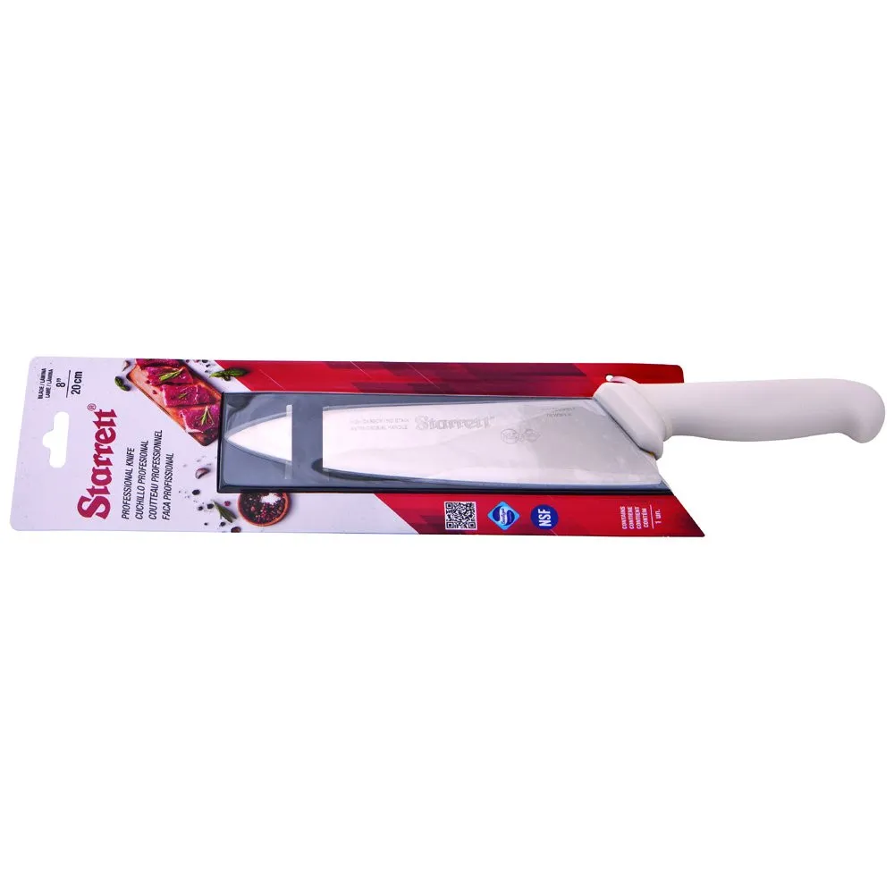 Faca de Carne para Refile de Mesa Encartelada com Lâmina Triangular Larga de 8 Polegadas e Cabo Branco