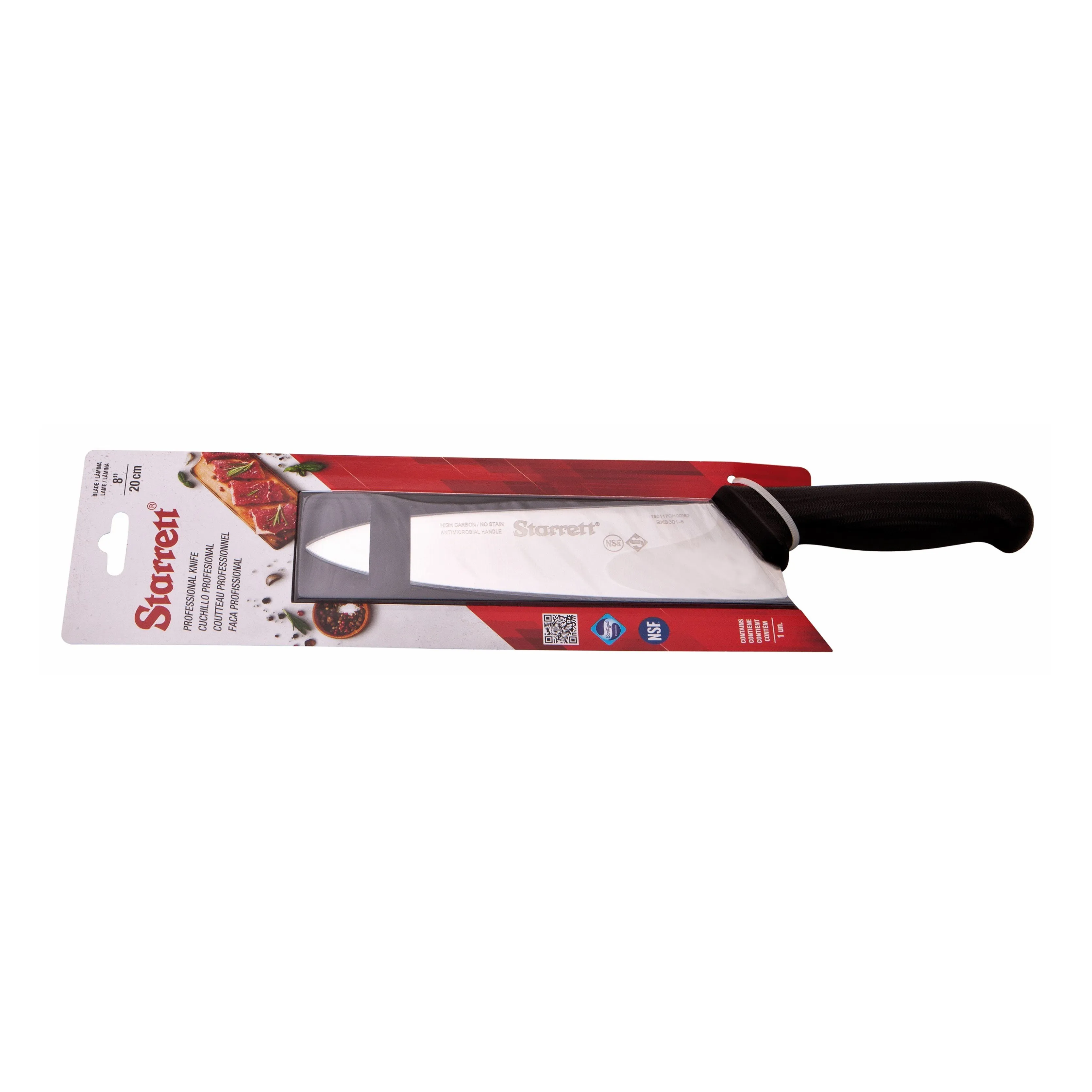 Faca de Carne para Refile de Mesa Encartelada com Lâmina Triangular Larga de 8 Polegadas e Cabo Preto