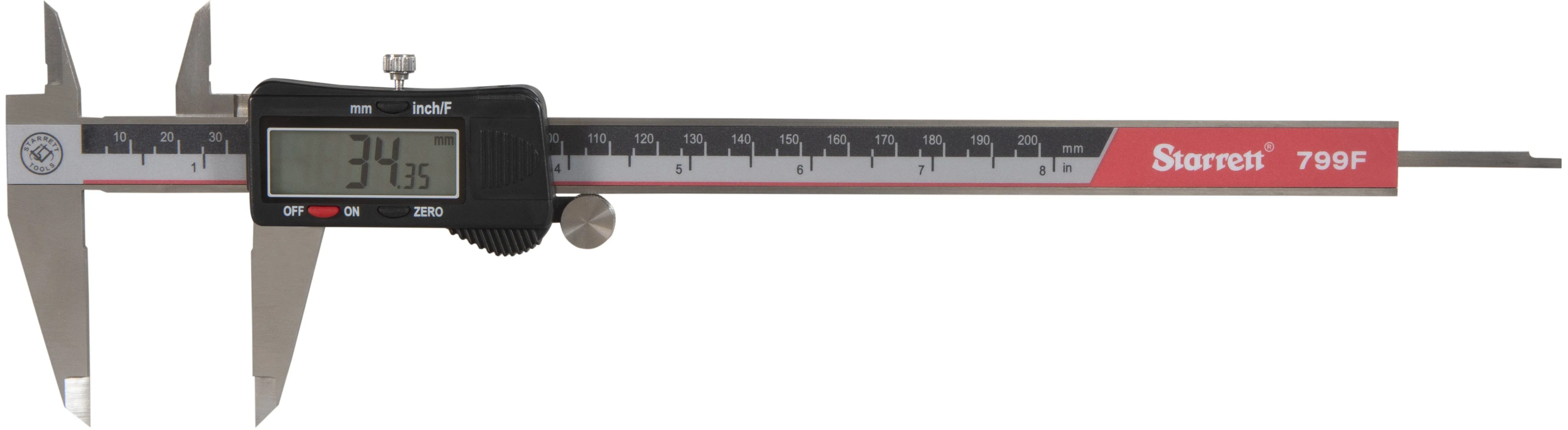 Paquímetro Dig Quadrim Pol Frac - Cap. 200mm (8'') - Res. 0,01mm (0.0005" e 1/64") - Exatidão ±0,02mm (±0.001" e 1/64") - Ref. EC799AF-8/200