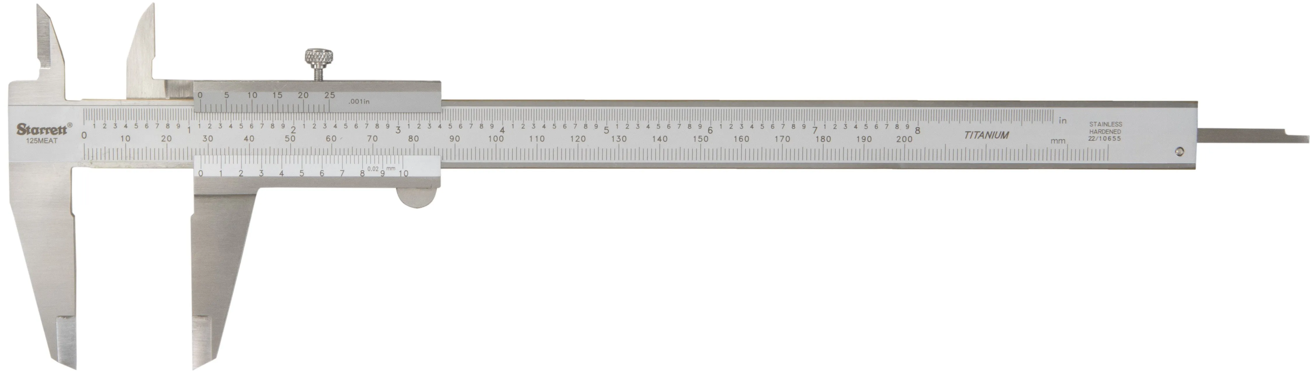 Paquímetro Universal Quadrimensional com Guias Revestidas de Titânio - Capacidade 200mm (8") - Resoluções de 0,02mm e 0.001" - Ref. 125MEAT-8/200