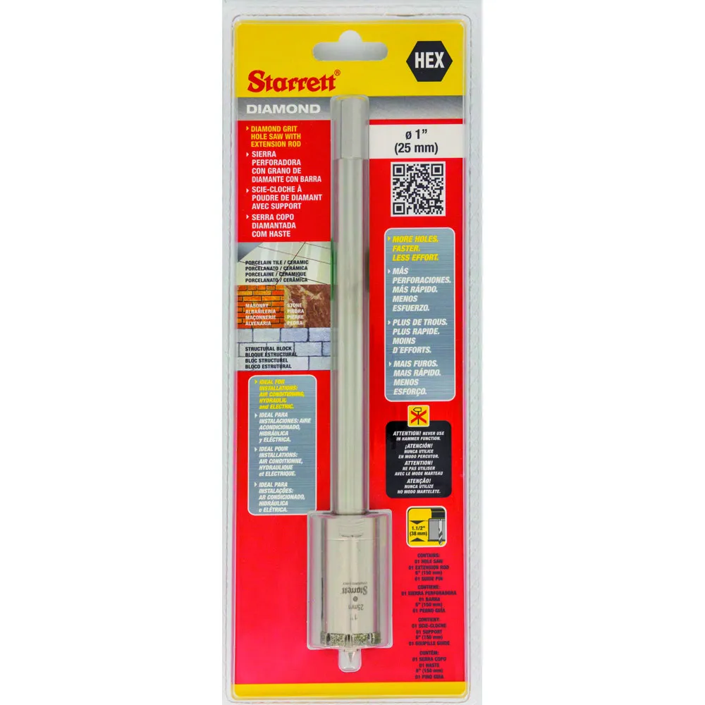 Serra Copo Diamantada de 25mm e 1 Polegadas, com Haste de 150mm - DE025M