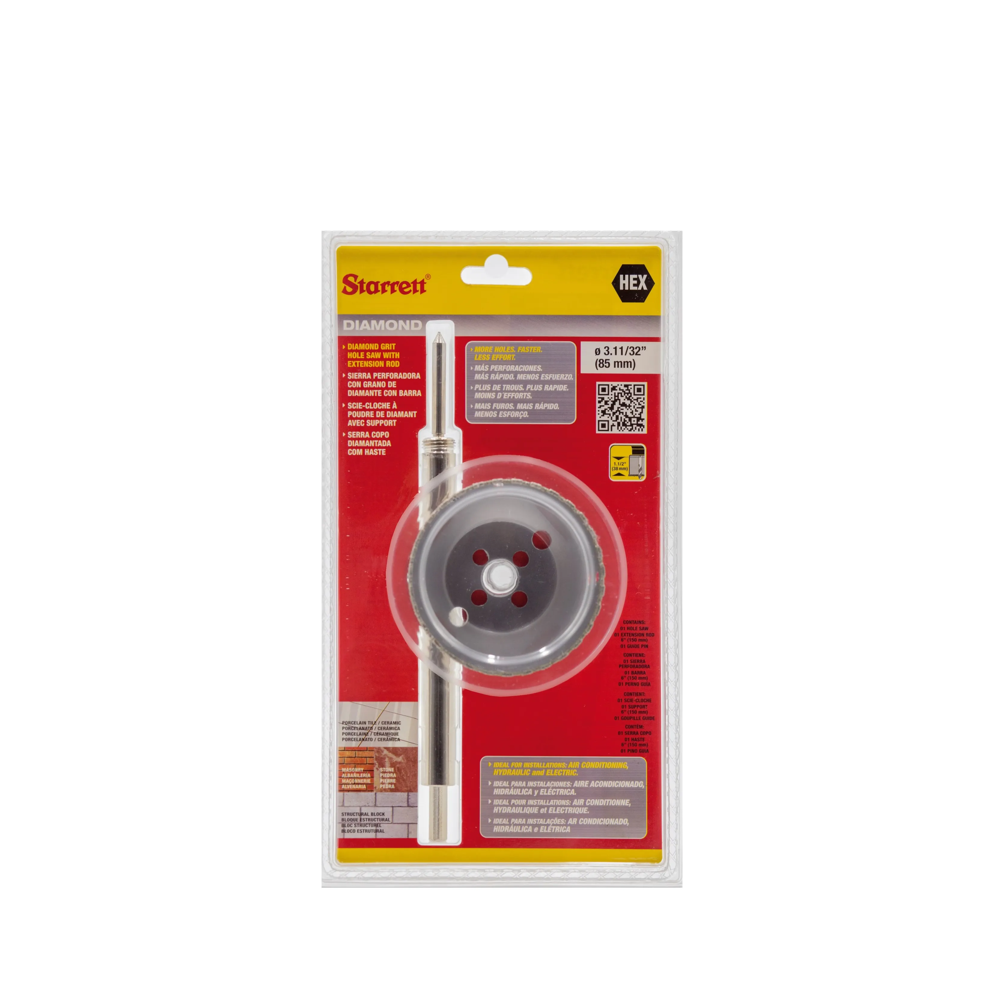 Serra Copo Diamantada de 85mm e 3.11/32 Polegadas, com Haste de 150mm - DE085M