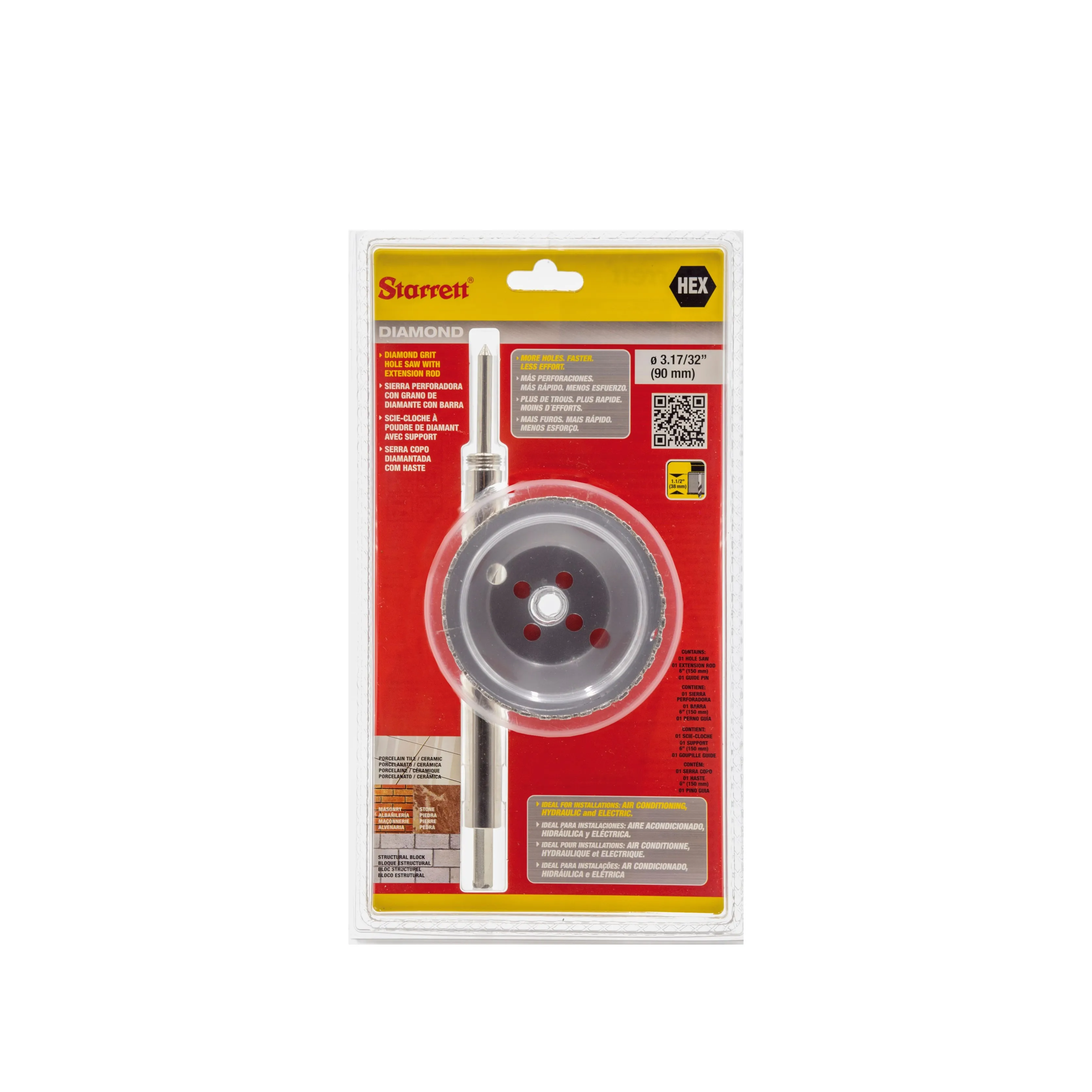 Serra Copo Diamantada de 90mm e 3.17/32 Polegadas, com Haste de 150mm - DE090M